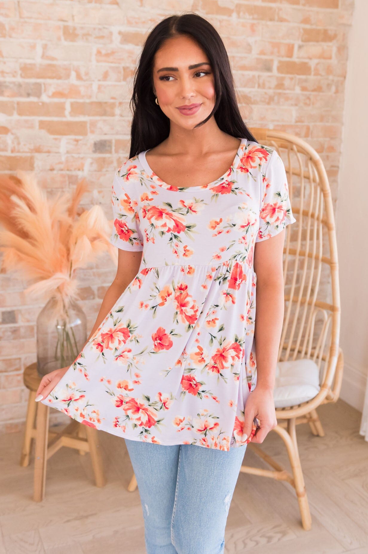 Flowers Everywhere Modest Babydoll Top NeeSee's Dresses