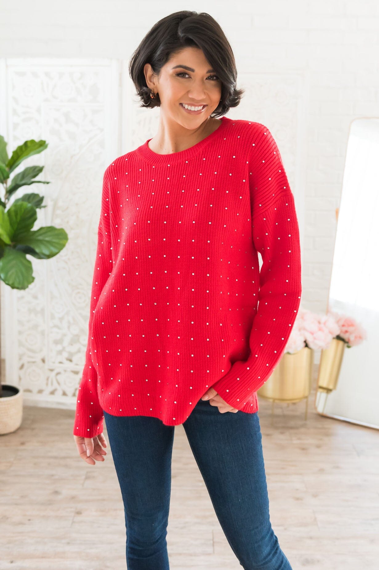 Here For The Bling Modest Rhinestone Sweater Modest Dresses vendor-unknown