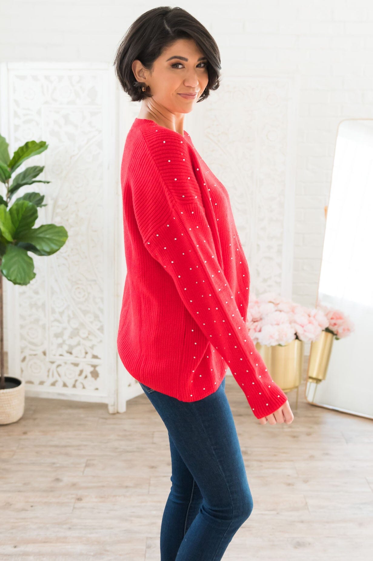 Here For The Bling Modest Rhinestone Sweater Modest Dresses vendor-unknown