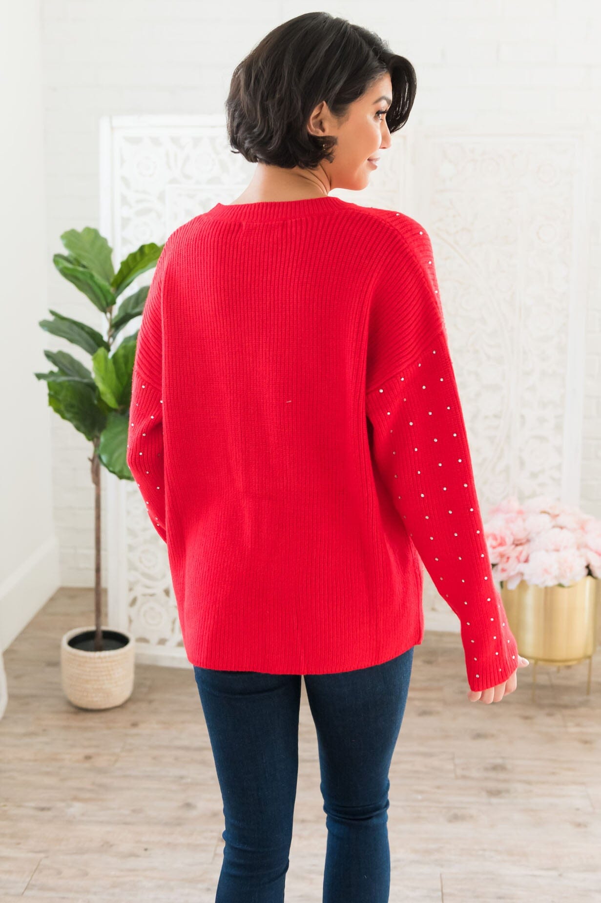 Here For The Bling Modest Rhinestone Sweater Modest Dresses vendor-unknown