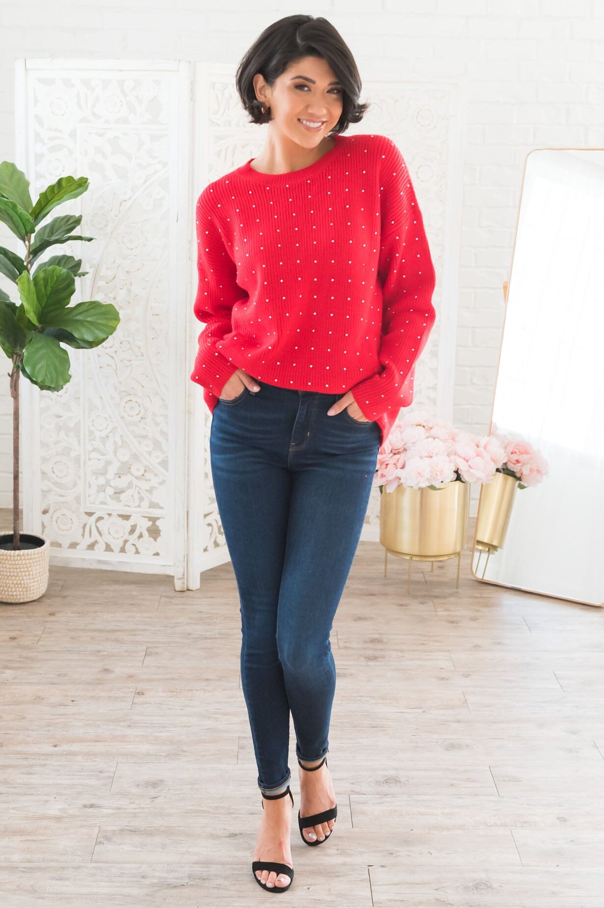 Here For The Bling Modest Rhinestone Sweater Modest Dresses vendor-unknown