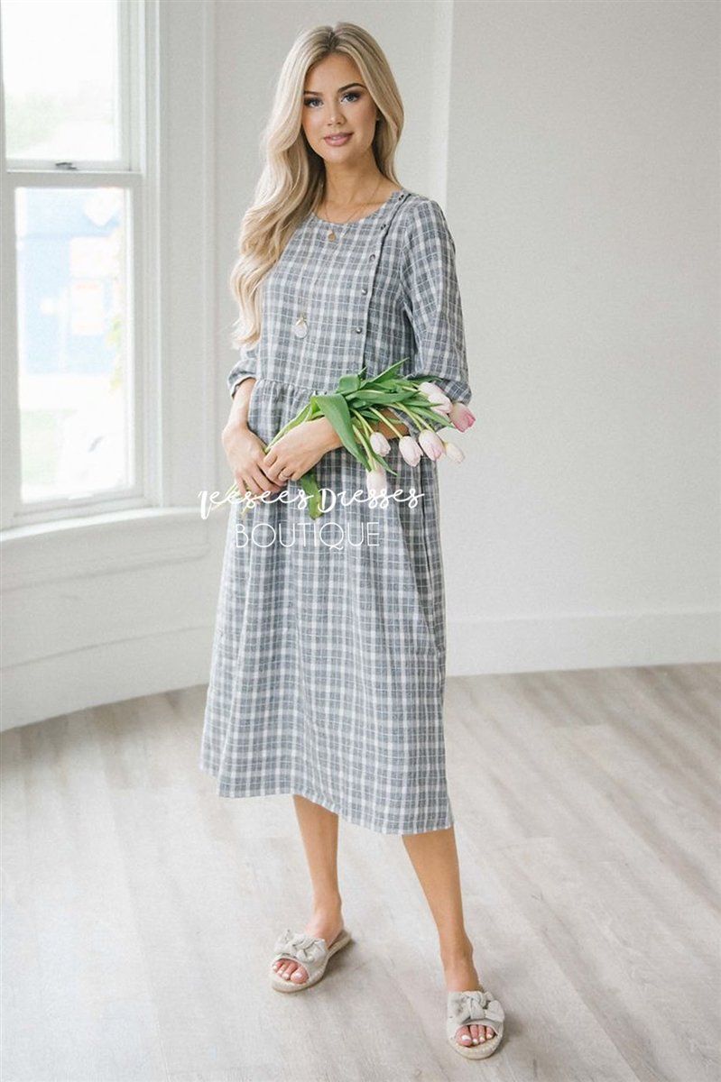 The Gia Modest Dresses vendor-unknown S Black & White Plaid