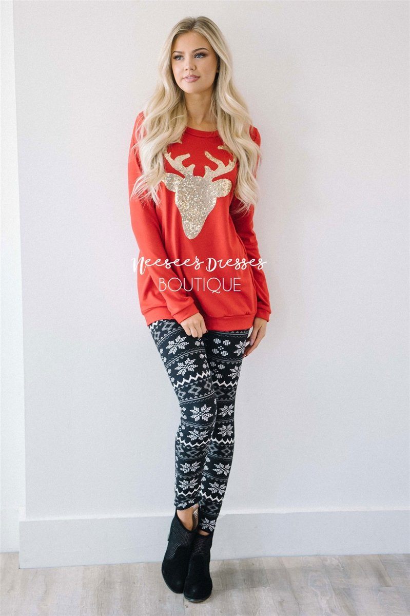 Gold Sequin Sparkly Reindeer Sweater Tops vendor-unknown