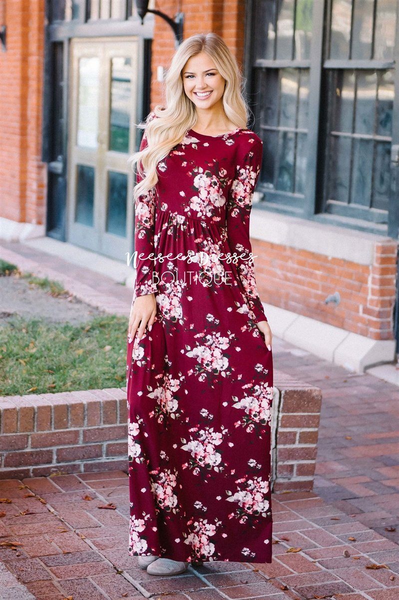 The Melanie Modest Dresses vendor-unknown Burgundy S