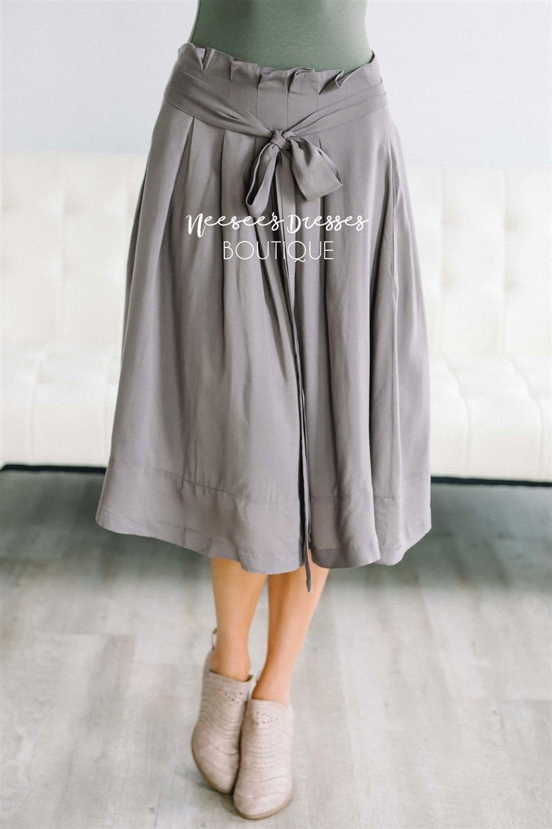 Muted Gray Tie Waist Full Skirt Skirts vendor-unknown