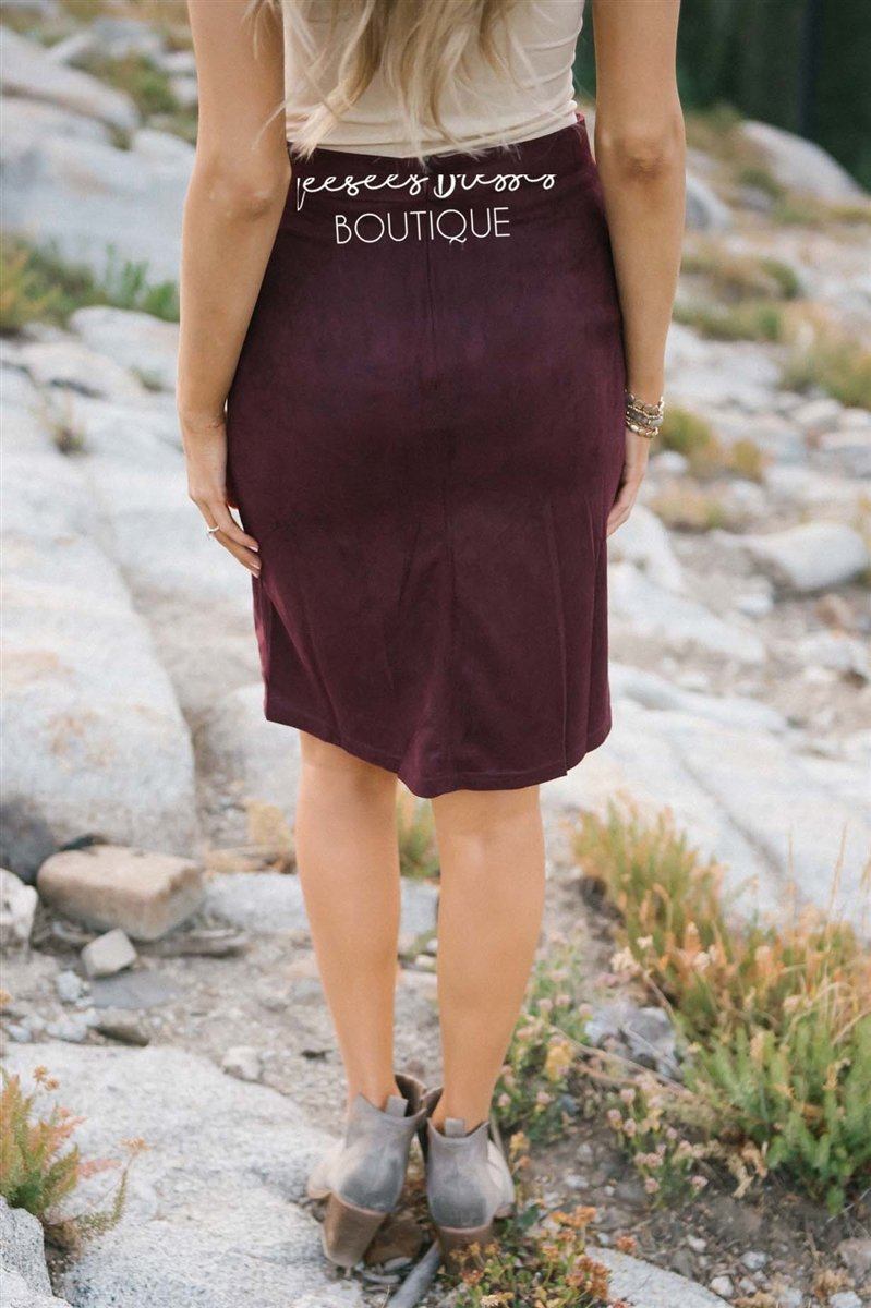 Suede Embroidered Pencil Skirt Skirts vendor-unknown