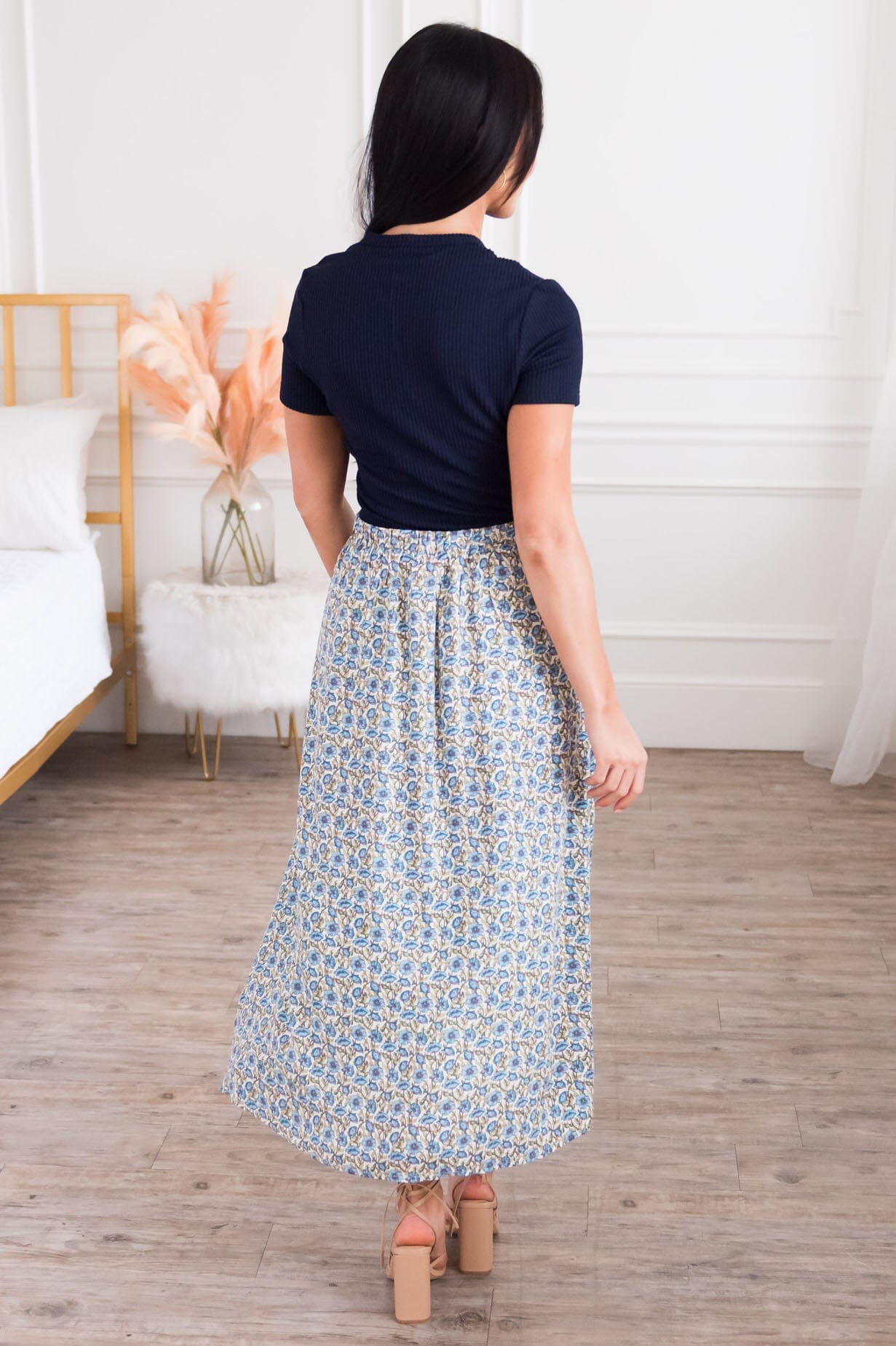 True Blue Blossom Modest Pocket Skirt Modest Dresses vendor-unknown