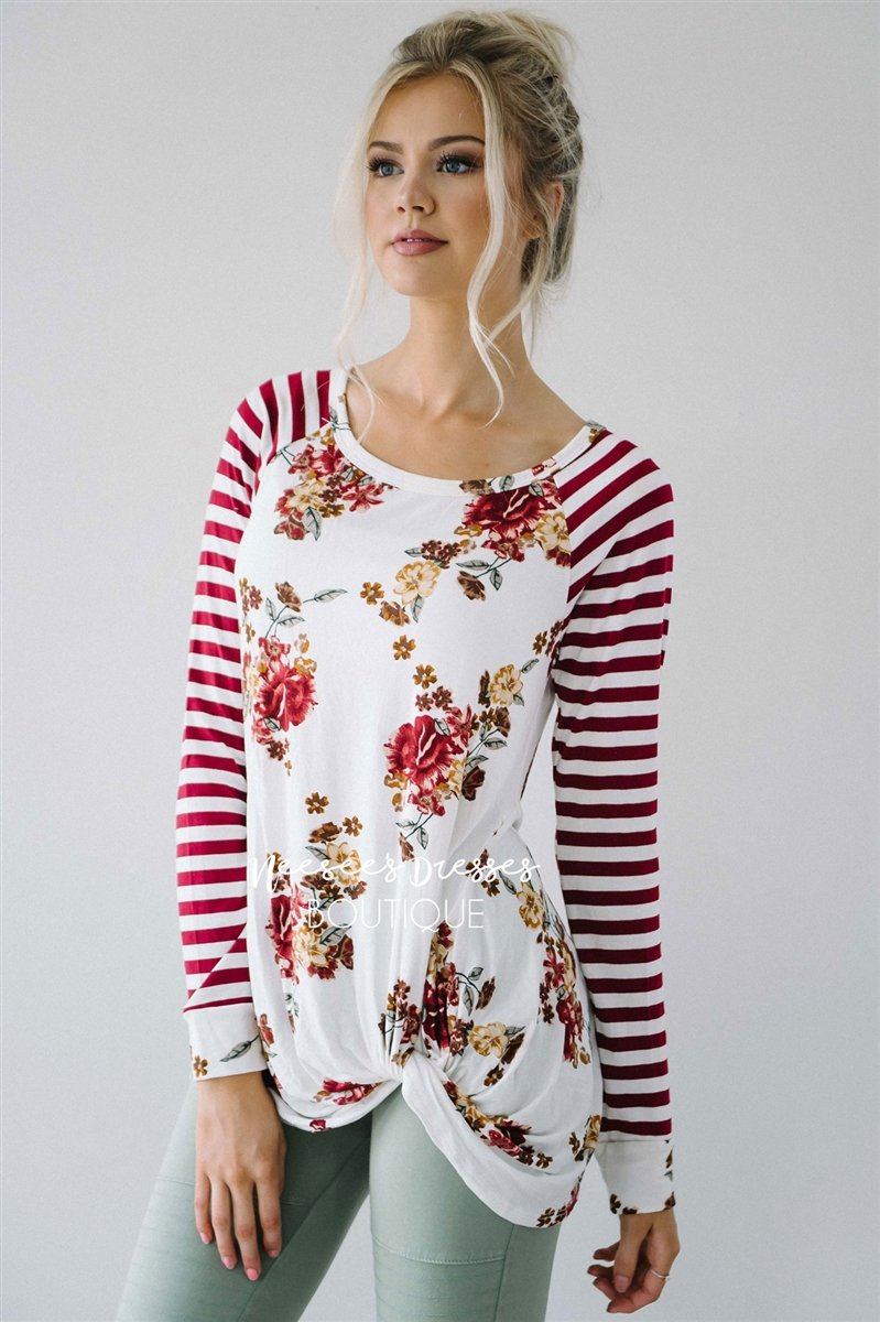 Stripes & Floral Twist Top Tops vendor-unknown