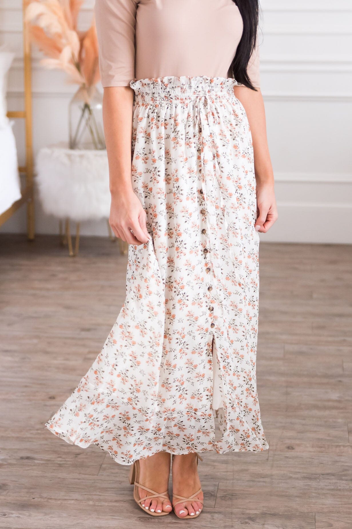 Spring Blooms Modest Button Skirt Modest Dresses vendor-unknown