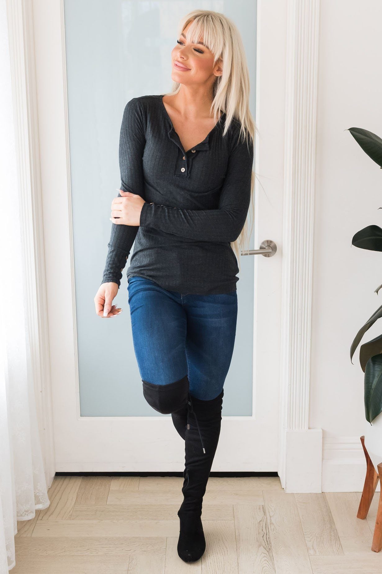 Blissful Ribbed Modest Top Modest Dresses vendor-unknown