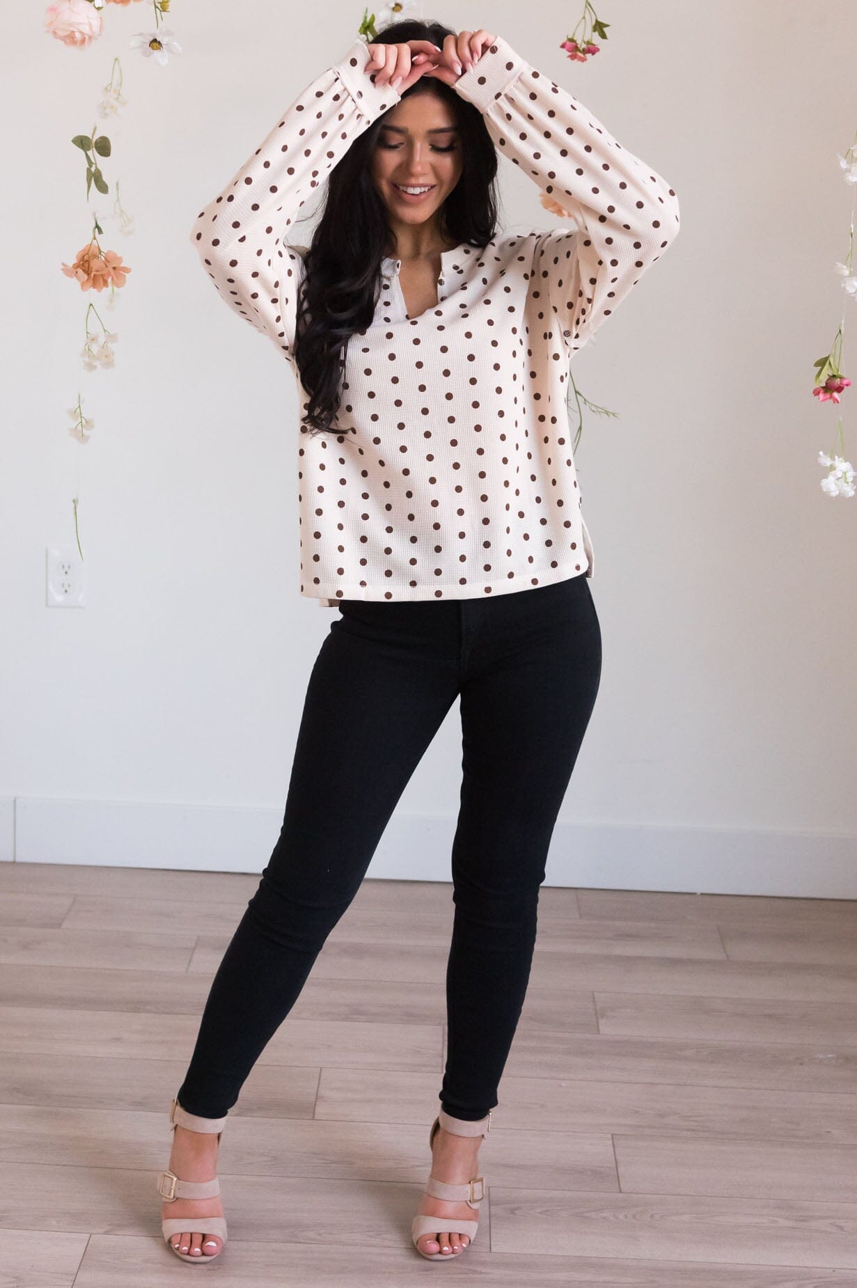 Date Day Modest Polka Dot Top Modest Dresses vendor-unknown