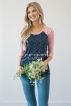 Twinkle Star Striped Baseball Sleeve Top Tops vendor-unknown Navy Twinkle Stars/ Red Stripes XS