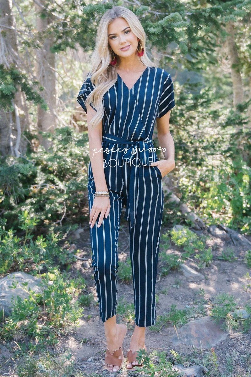 The Jacque Striped Jumpsuit Modest Dresses vendor-unknown S Navy & White Stripes