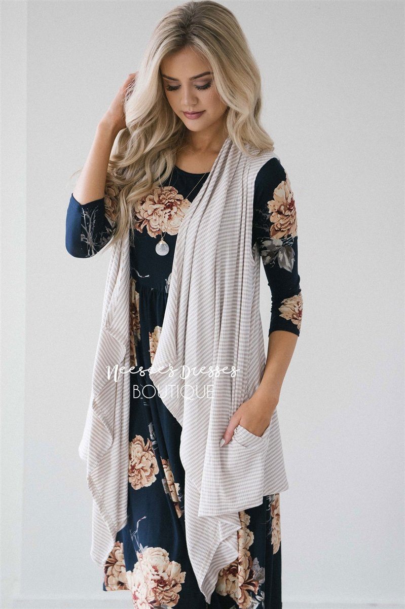 Striped Pocket Vest Tops vendor-unknown S Beige