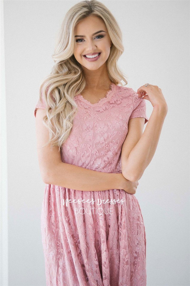 Pretty in Pink Eyelash Lace Dress Modest Dresses vendor-unknown
