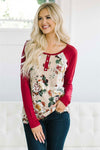 Pop of Lace Floral Top Tops vendor-unknown Deep Red S