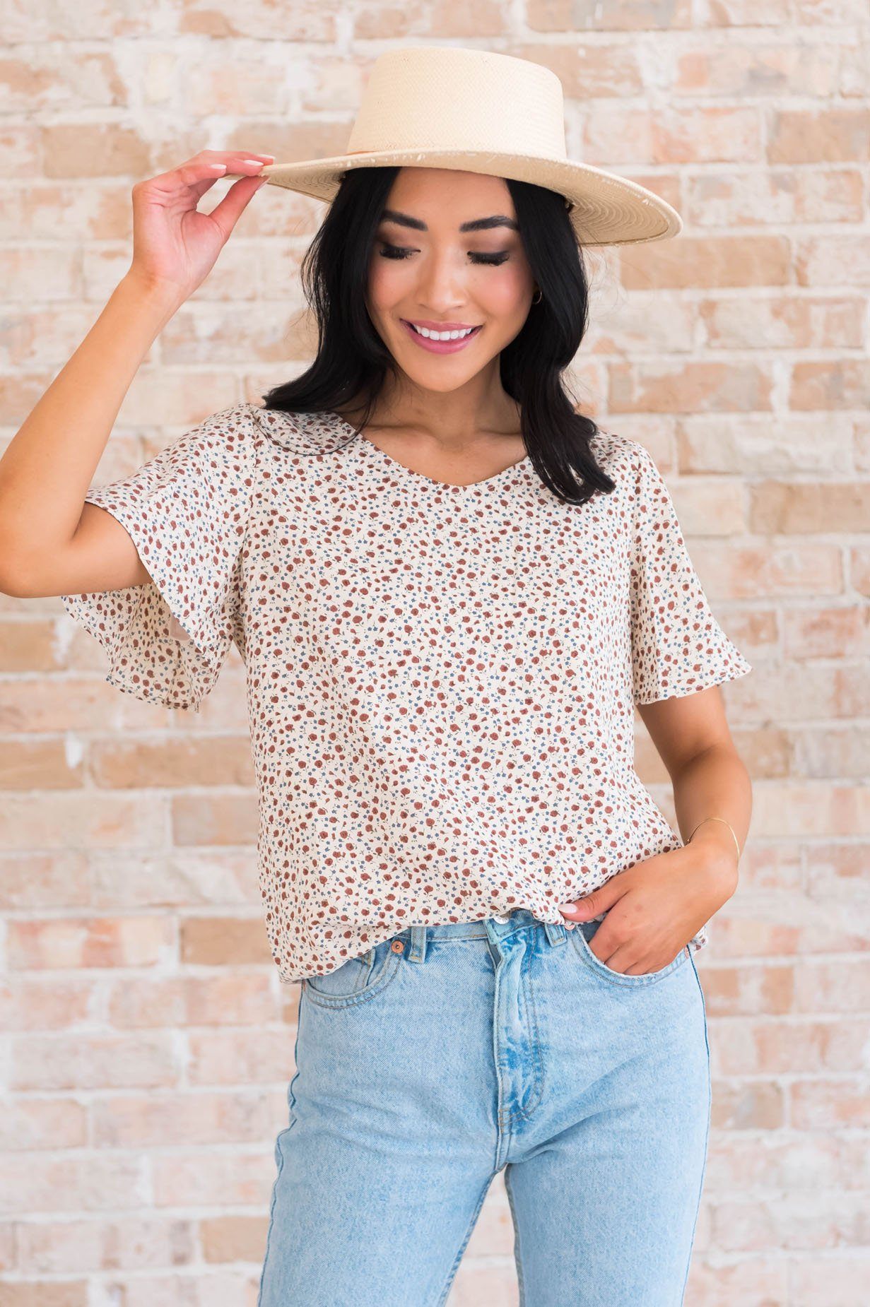 Ditzy Floral Modest Blouse Tops vendor-unknown