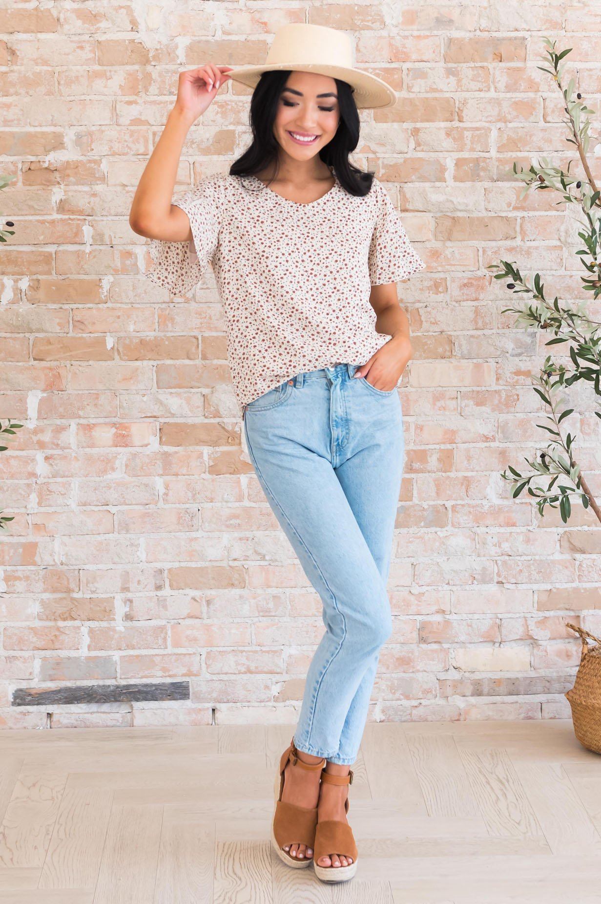 Ditzy Floral Modest Blouse Tops vendor-unknown