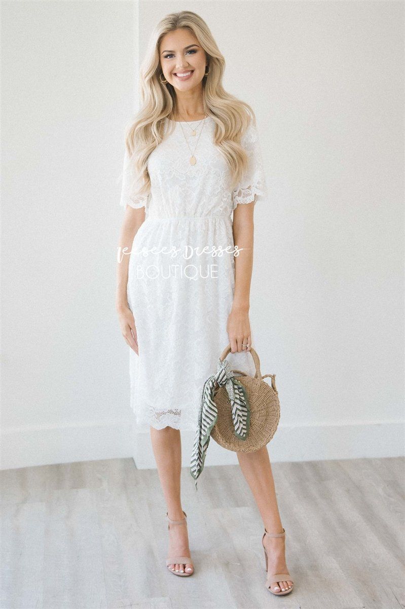 Ivory Scallop Lace Dress Modest Dresses vendor-unknown