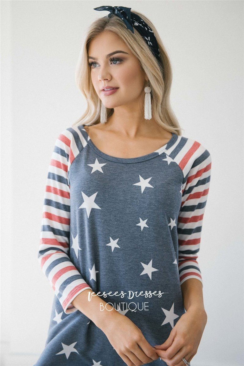 Stars & Stripes Baseball Sleeve Top Red White & Blue vendor-unknown