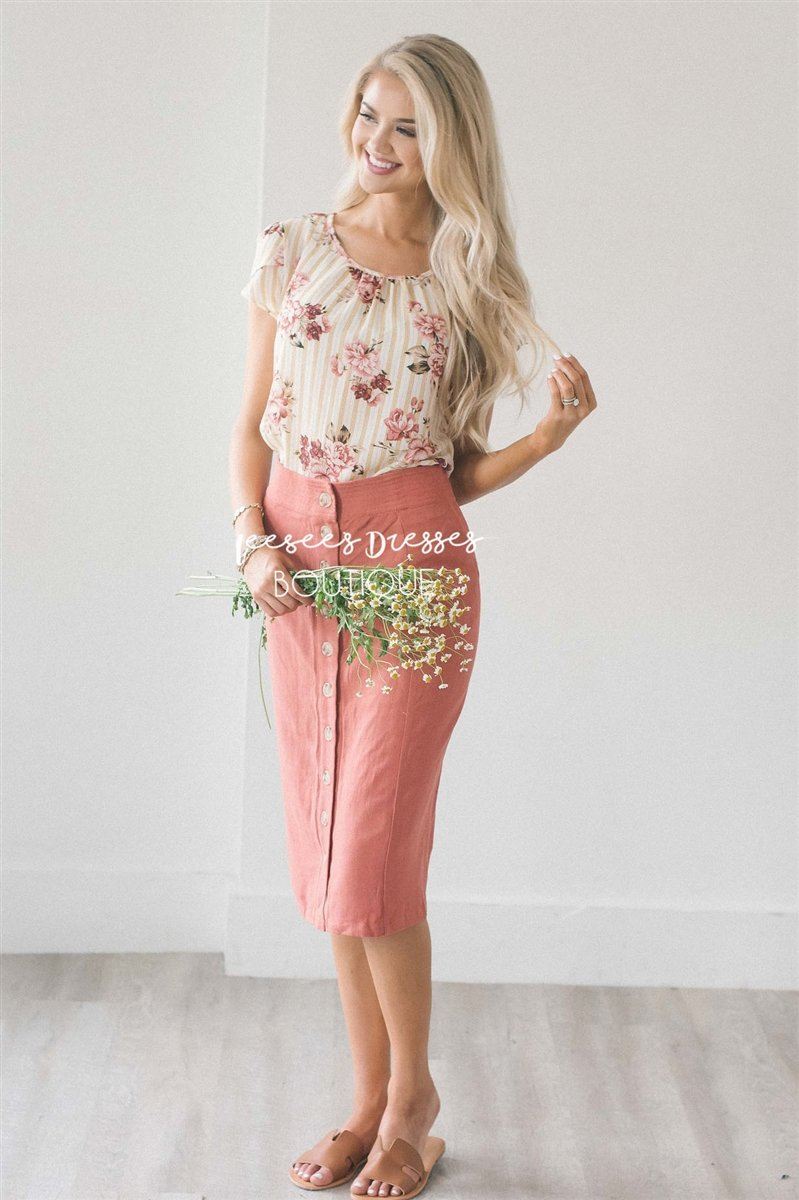 Button Front Relaxed Pencil Skirt Skirts vendor-unknown