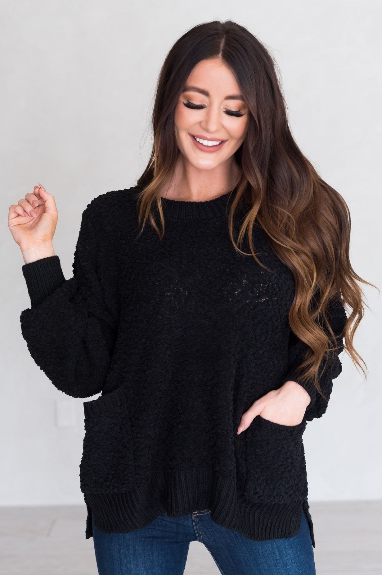 Chill Cutie Modest Popcorn Knit Sweater Modest Dresses vendor-unknown