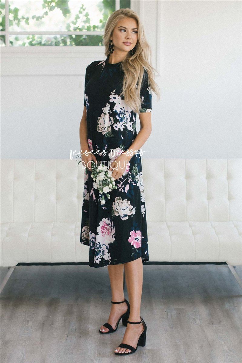The Deziree Swing Dress Modest Dresses vendor-unknown S Black Floral