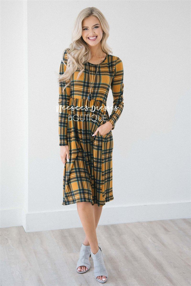 The Nellie Plaid Dress Modest Dresses vendor-unknown Antique Gold S