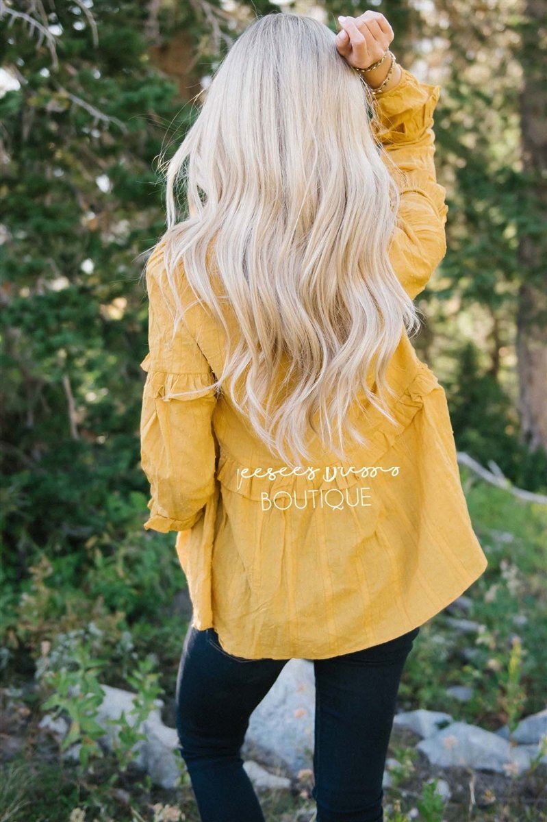 Ruffle Trim Neck Tie Blouse Tops vendor-unknown