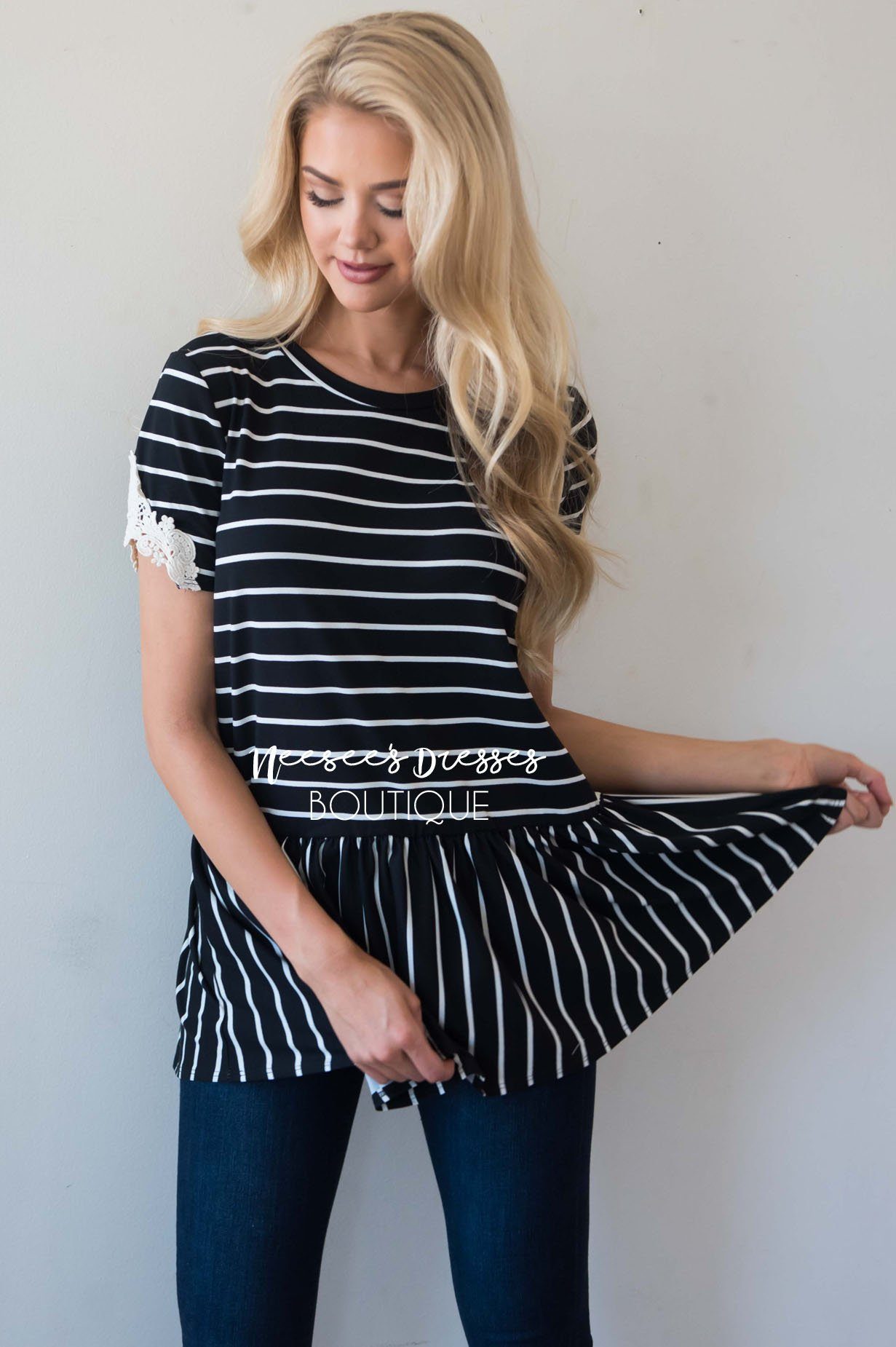 Be Bold Crochet Sleeve Top Modest Dresses vendor-unknown