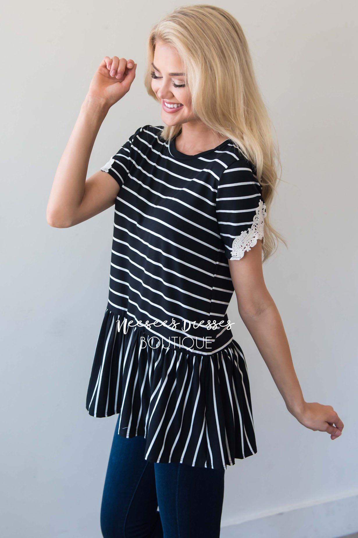 Be Bold Crochet Sleeve Top Modest Dresses vendor-unknown