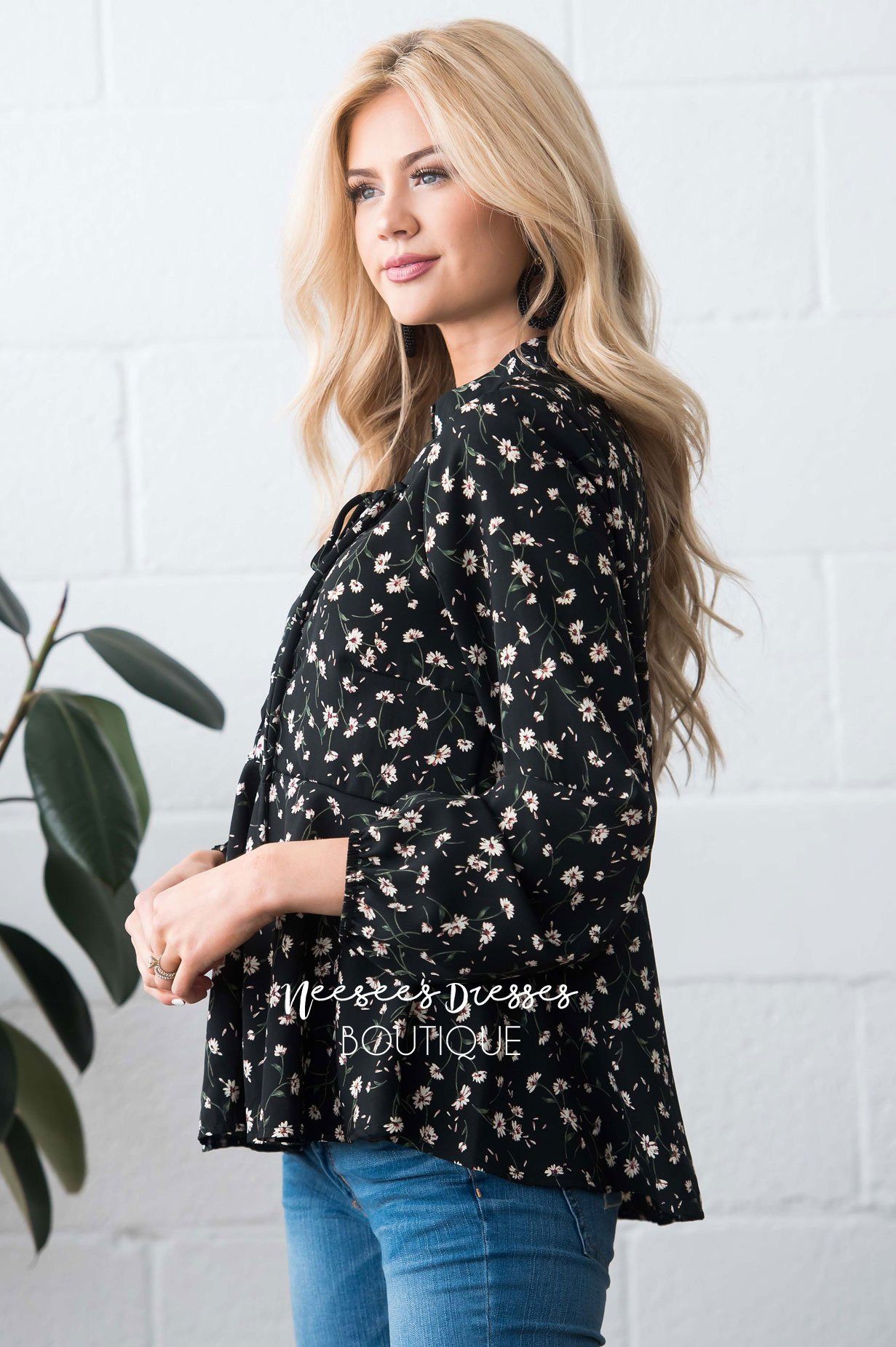 Lace Up Floral Peplum Blouse Modest Dresses vendor-unknown