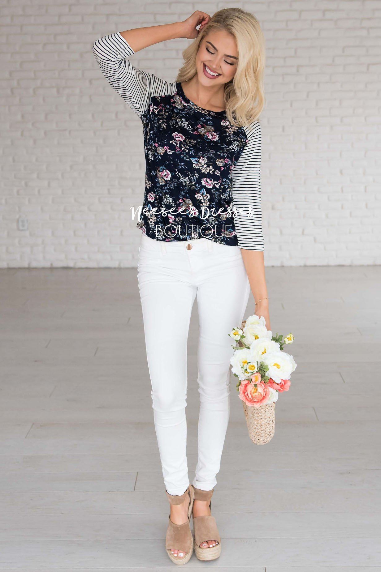 Among The Wildflowers Baseball Tee Modest Dresses vendor-unknown