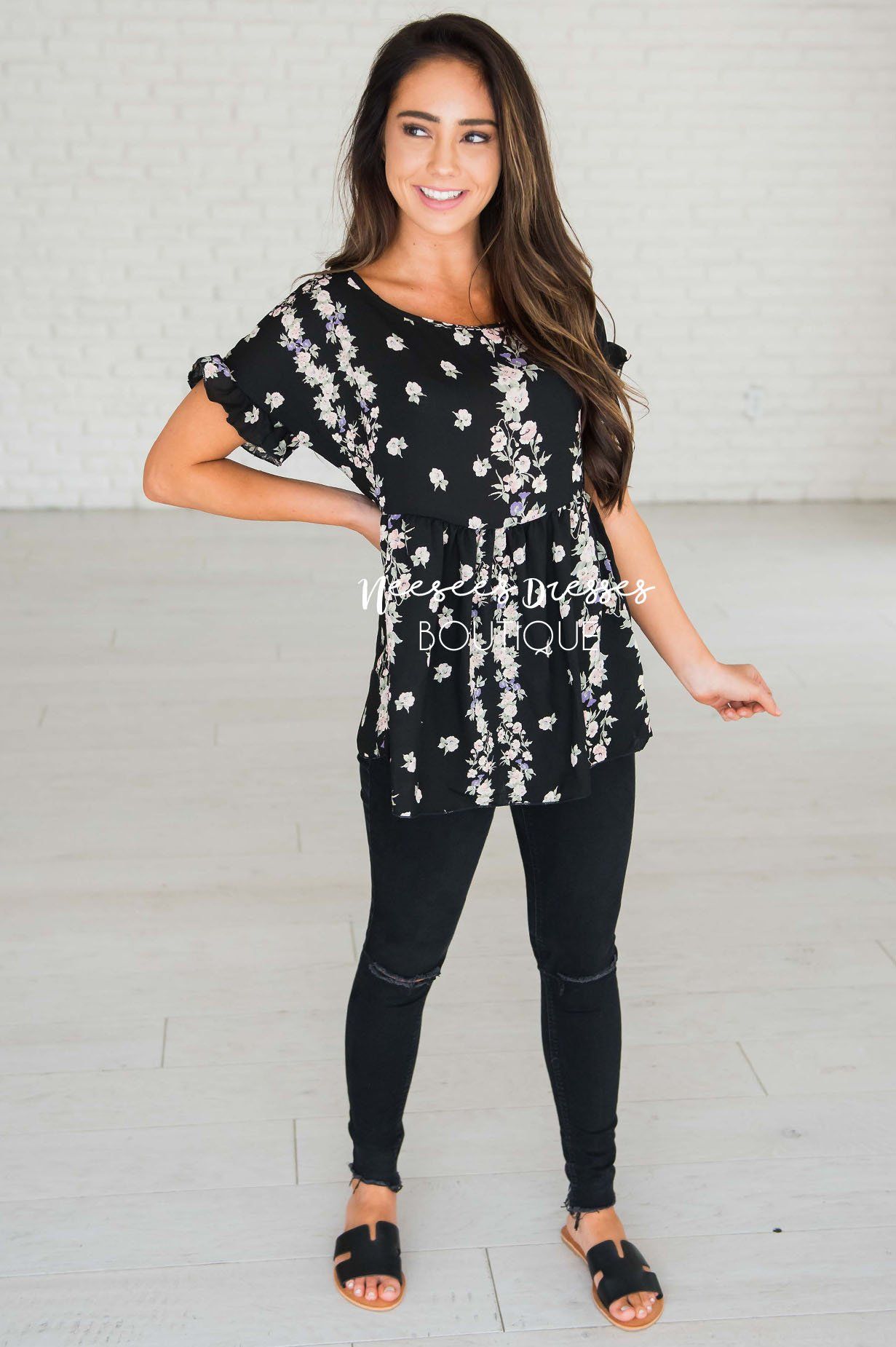 Dream Big Floral Baby Doll Top Modest Dresses vendor-unknown