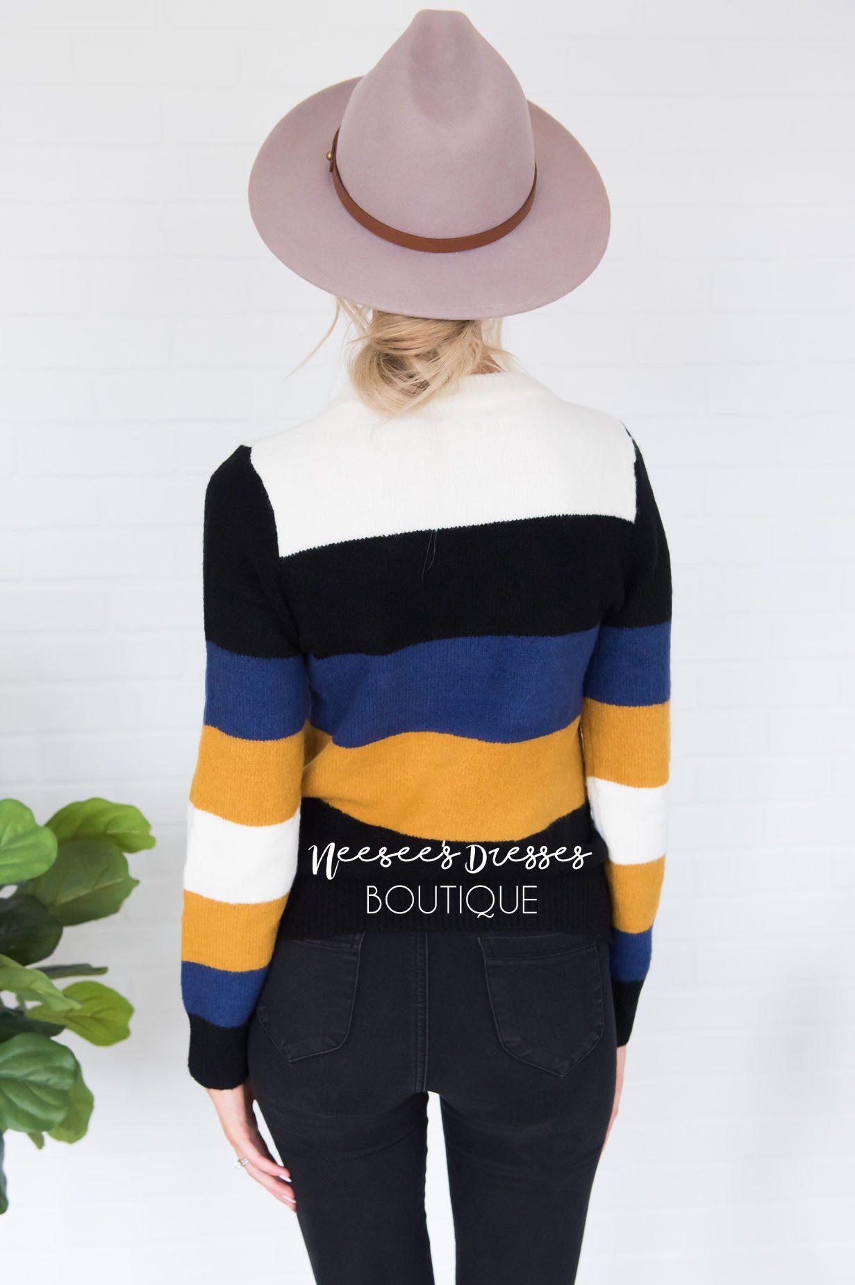 Stay Cozy Color Block Sweater Modest Dresses vendor-unknown