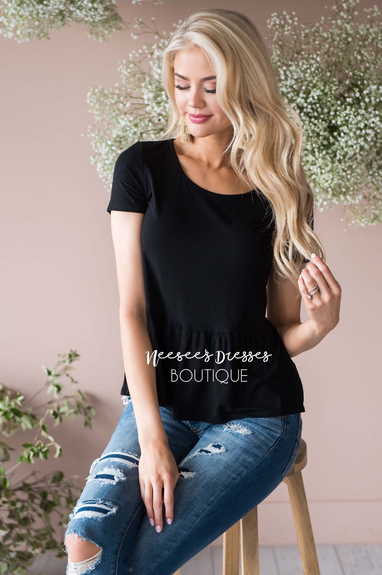 Brunch Date Peplum Top Modest Dresses vendor-unknown