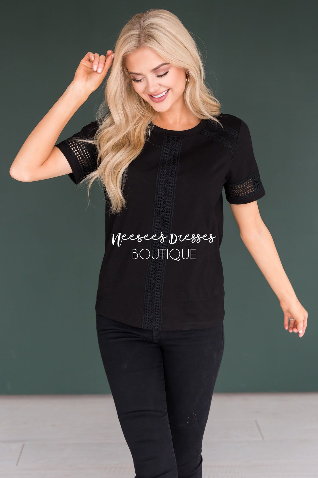 Charming Crochet Detail Blouse Tops vendor-unknown