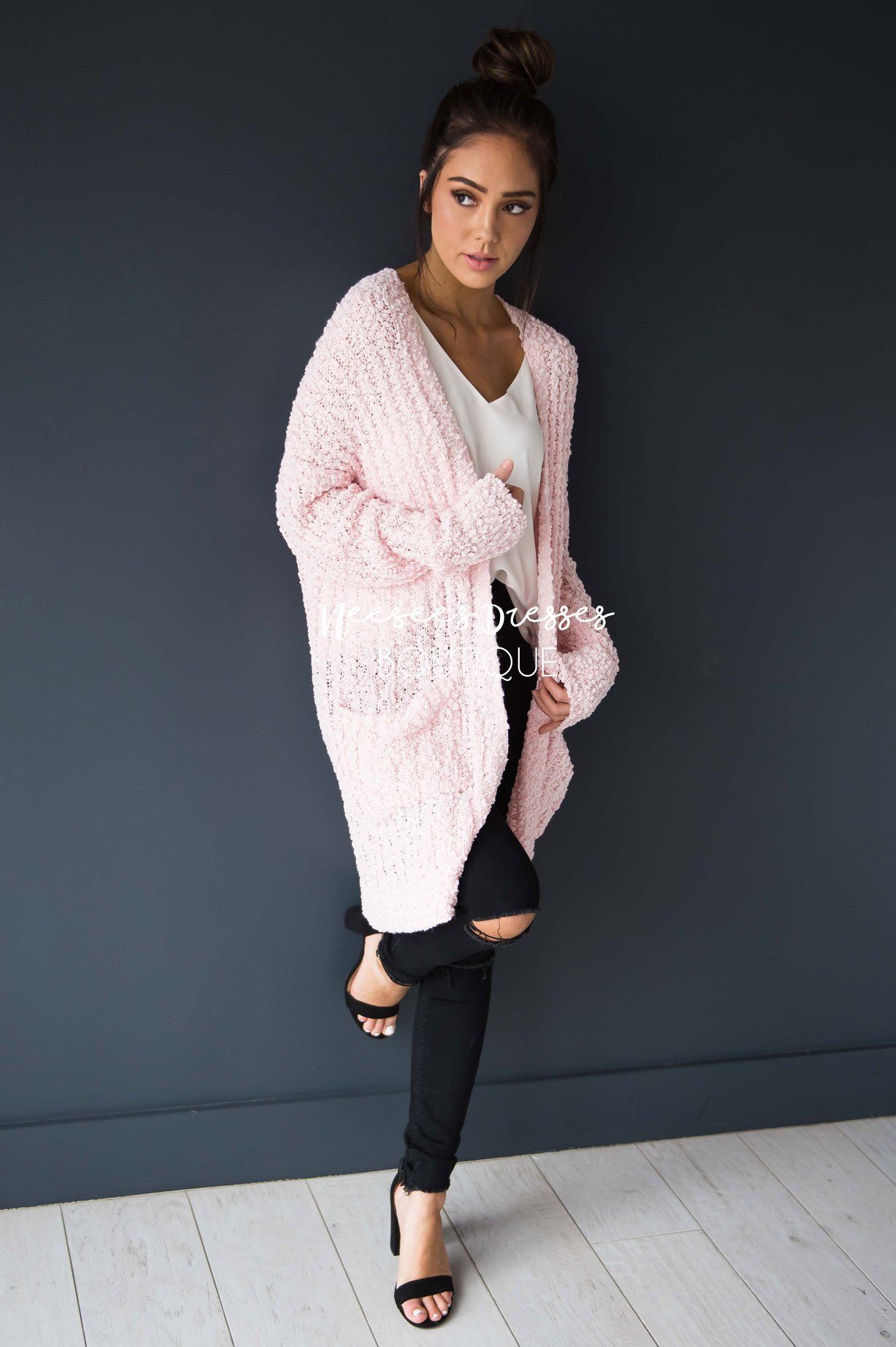 Popcorn Knit Oversized Cardigan Modest Dresses vendor-unknown