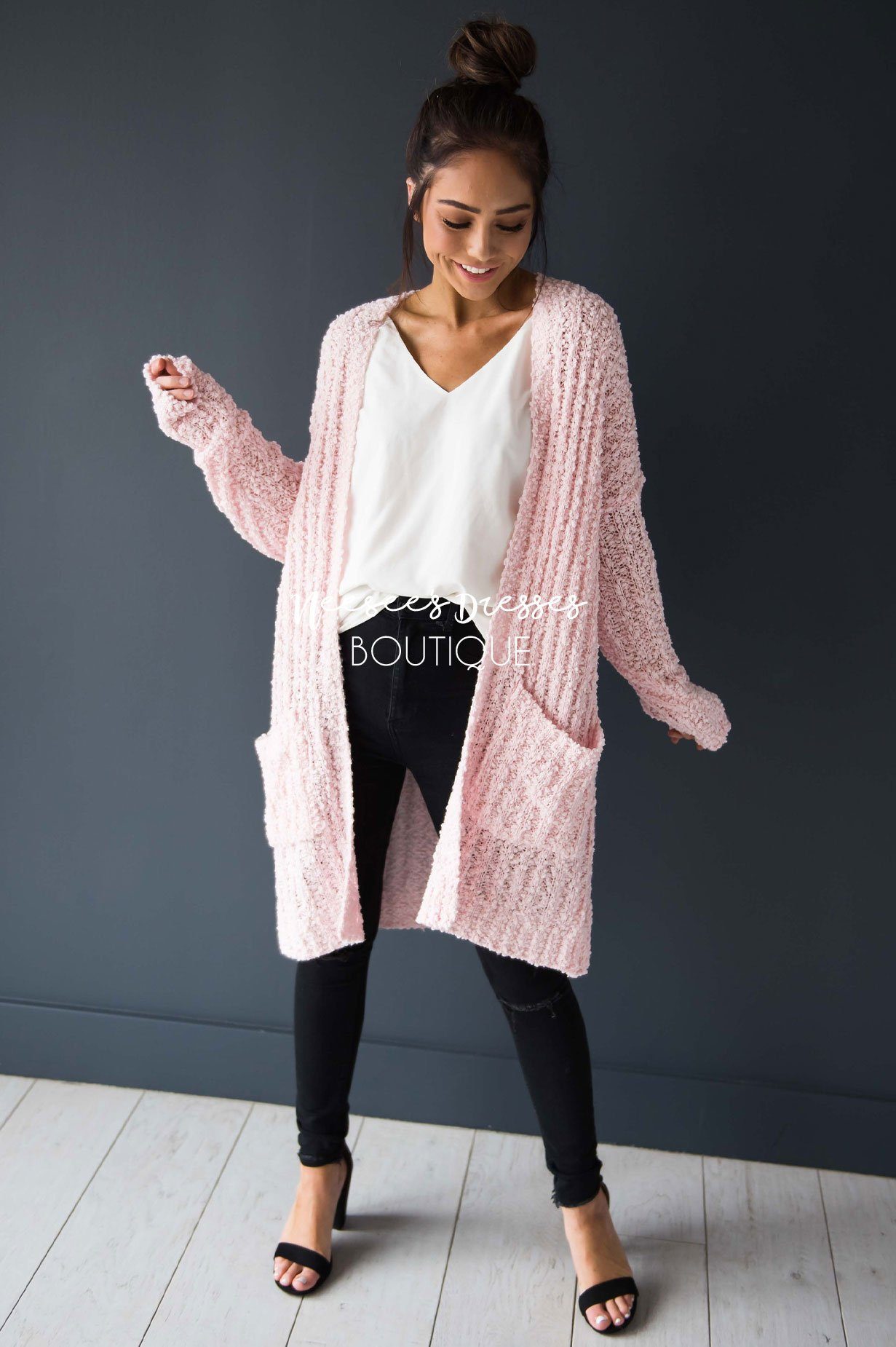 Popcorn Knit Oversized Cardigan Modest Dresses vendor-unknown