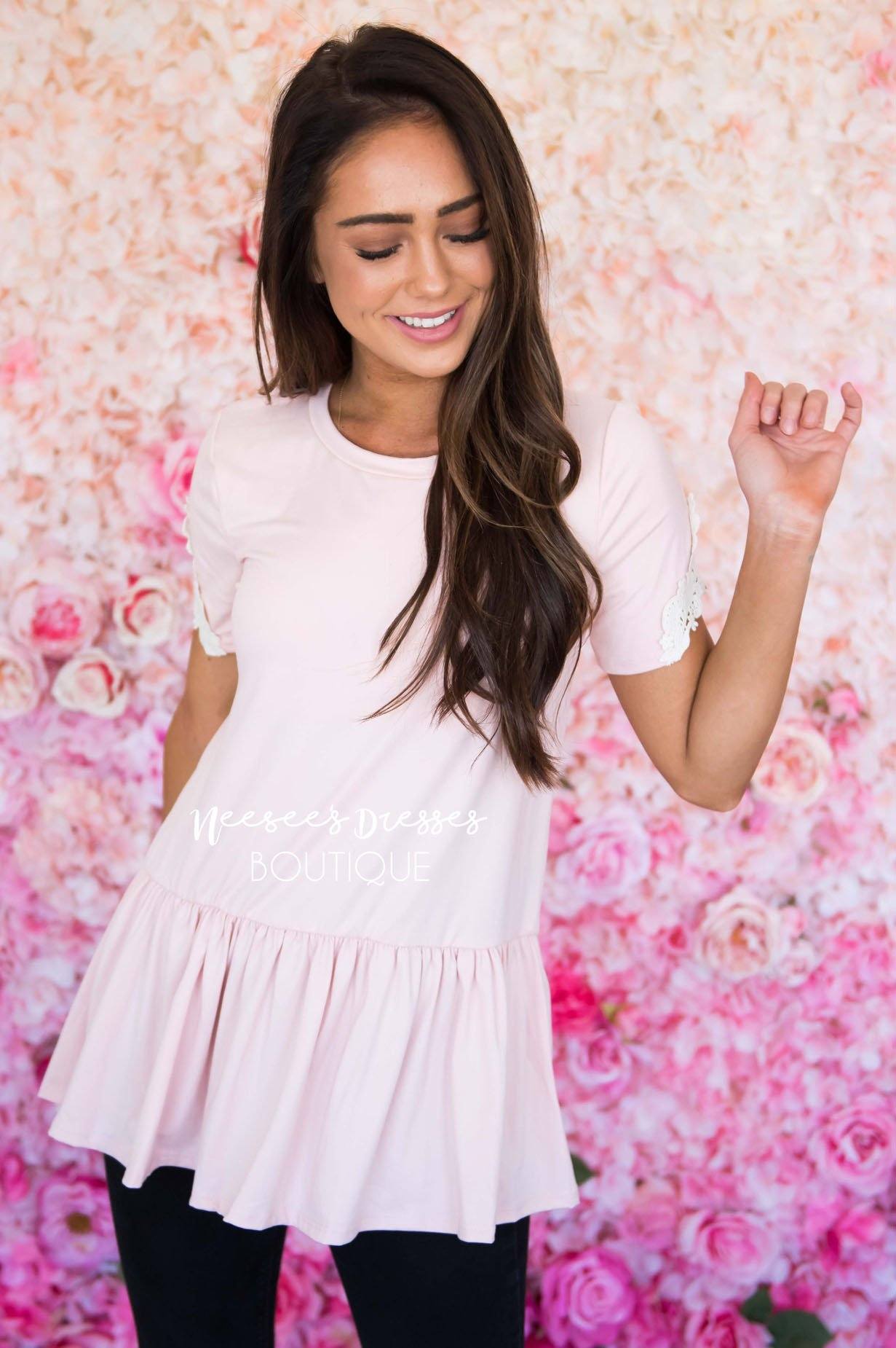 Be Bold Crochet Sleeve Top Modest Dresses vendor-unknown