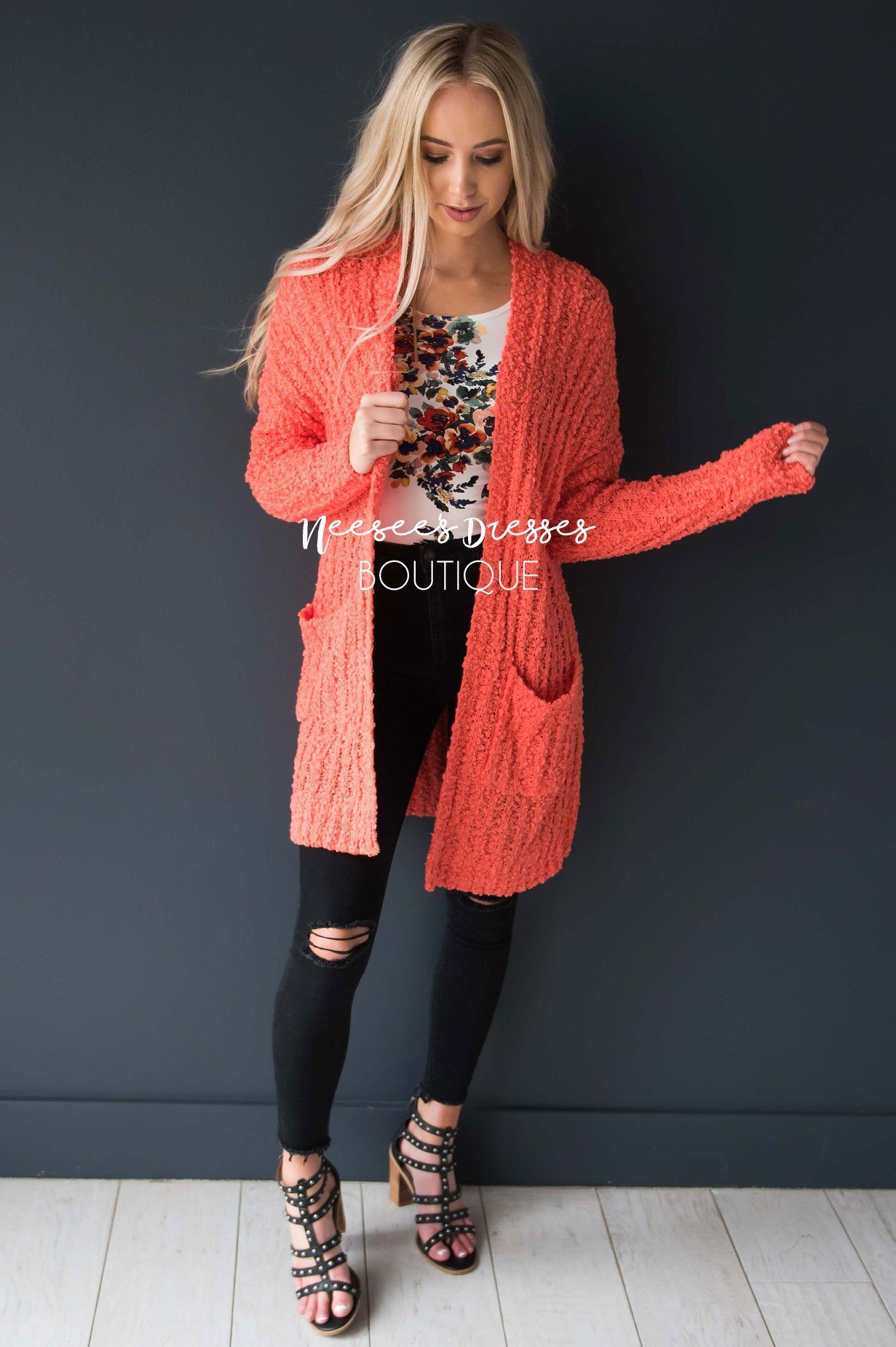 Popcorn Knit Oversized Cardigan Modest Dresses vendor-unknown