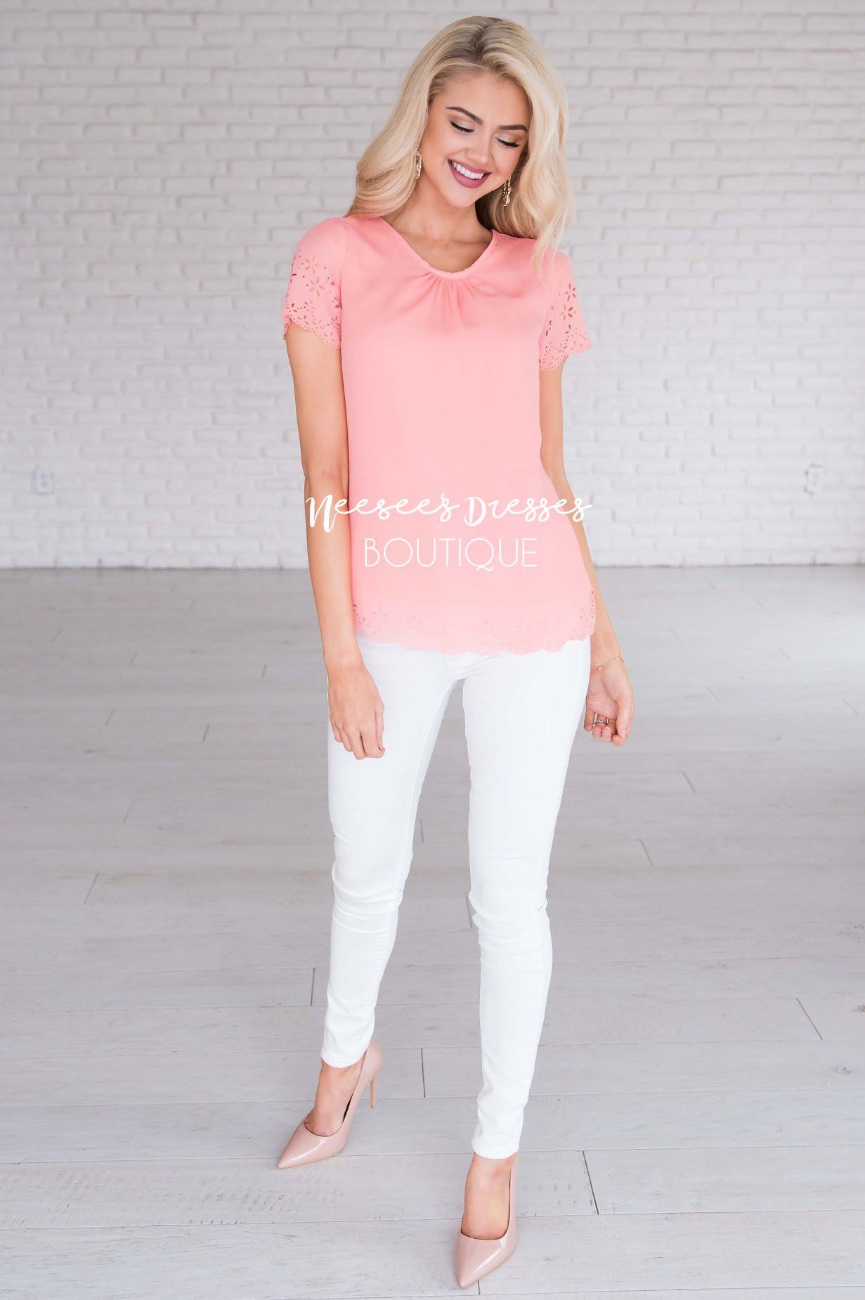 Living In The Moment Eyelet Blouse Modest Dresses vendor-unknown