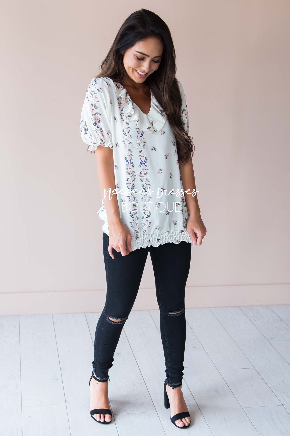 Bring The Fun Ruffle Top Modest Dresses vendor-unknown