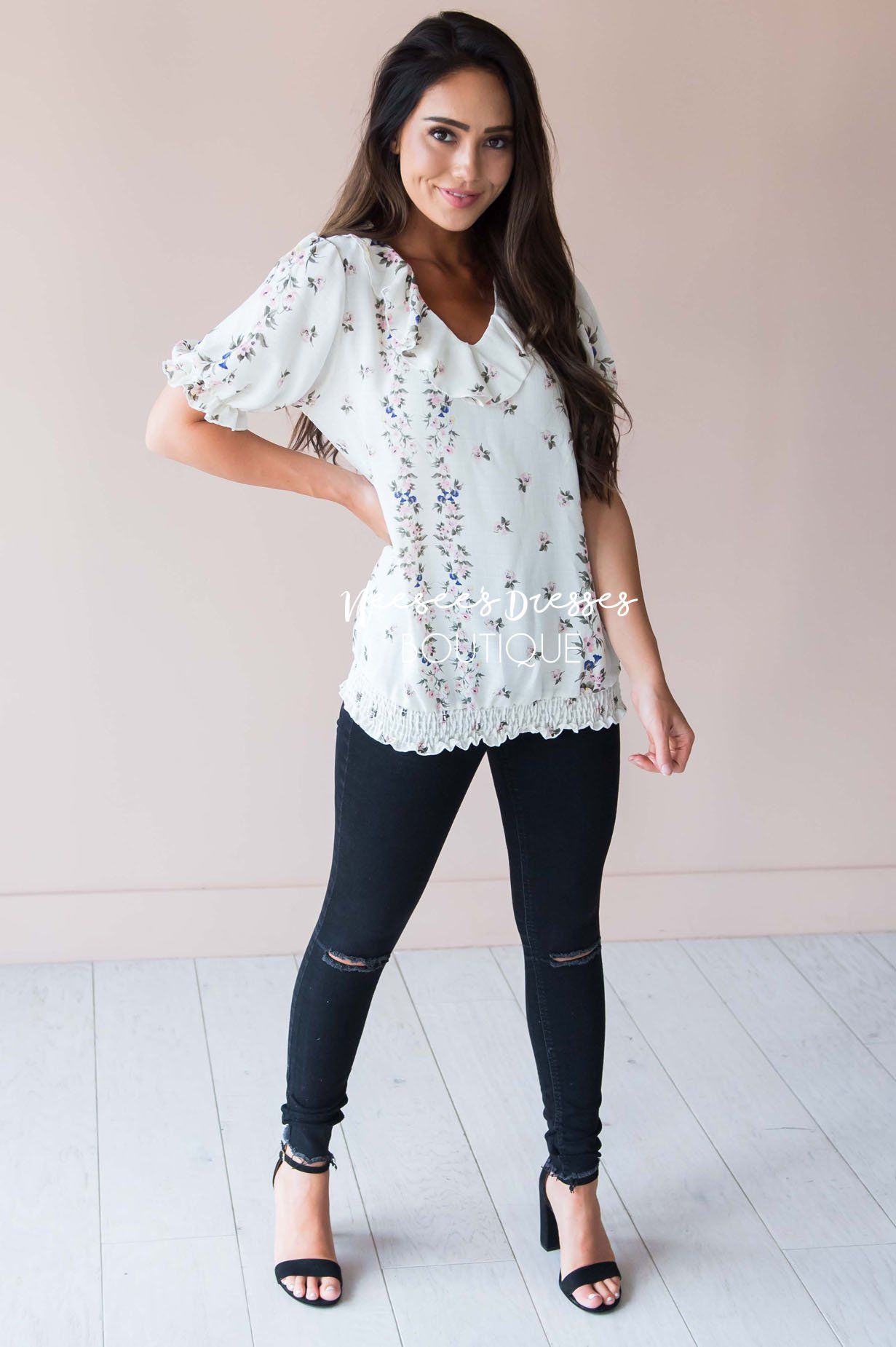 Bring The Fun Ruffle Top Modest Dresses vendor-unknown