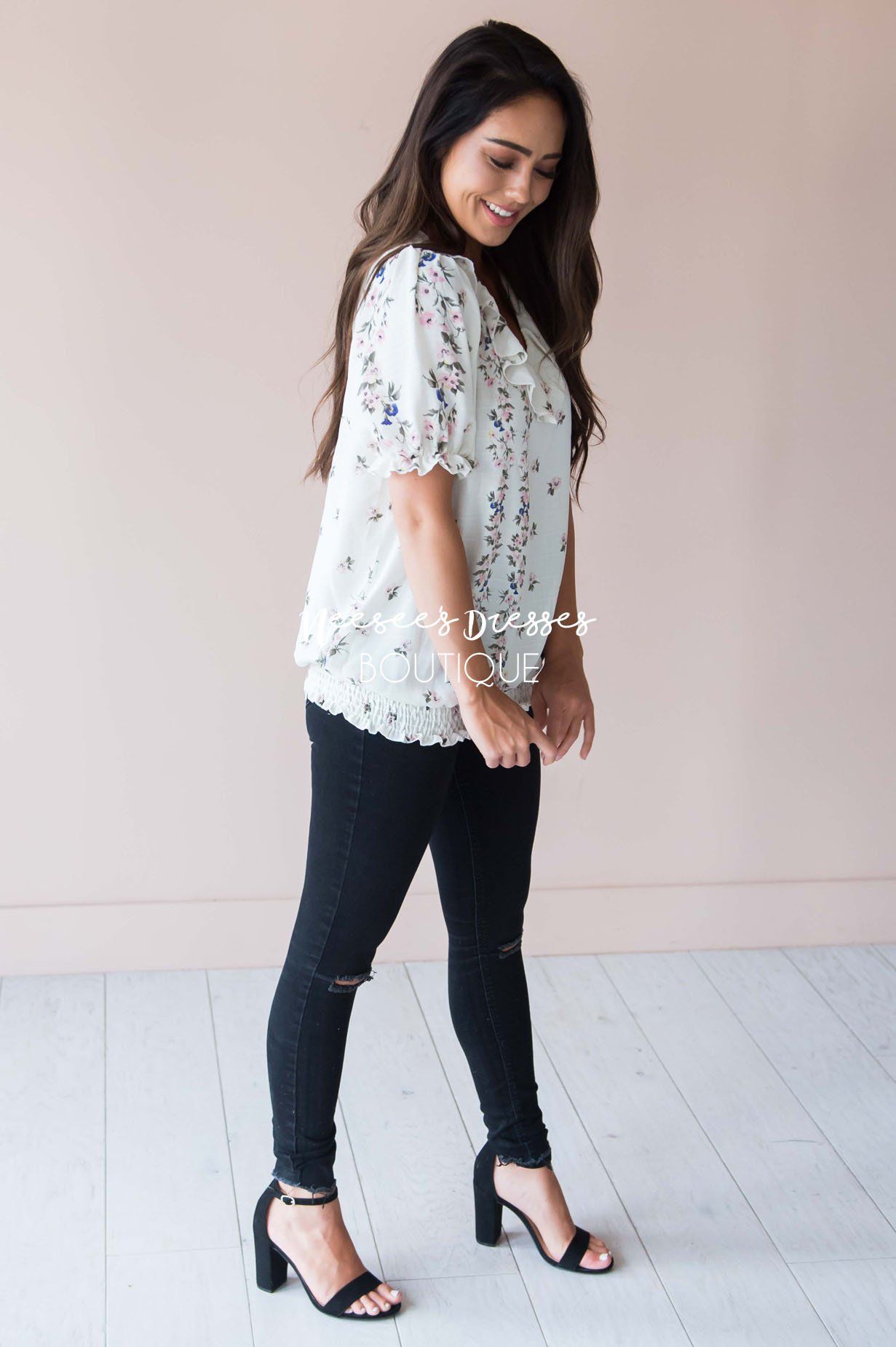 Bring The Fun Ruffle Top Modest Dresses vendor-unknown