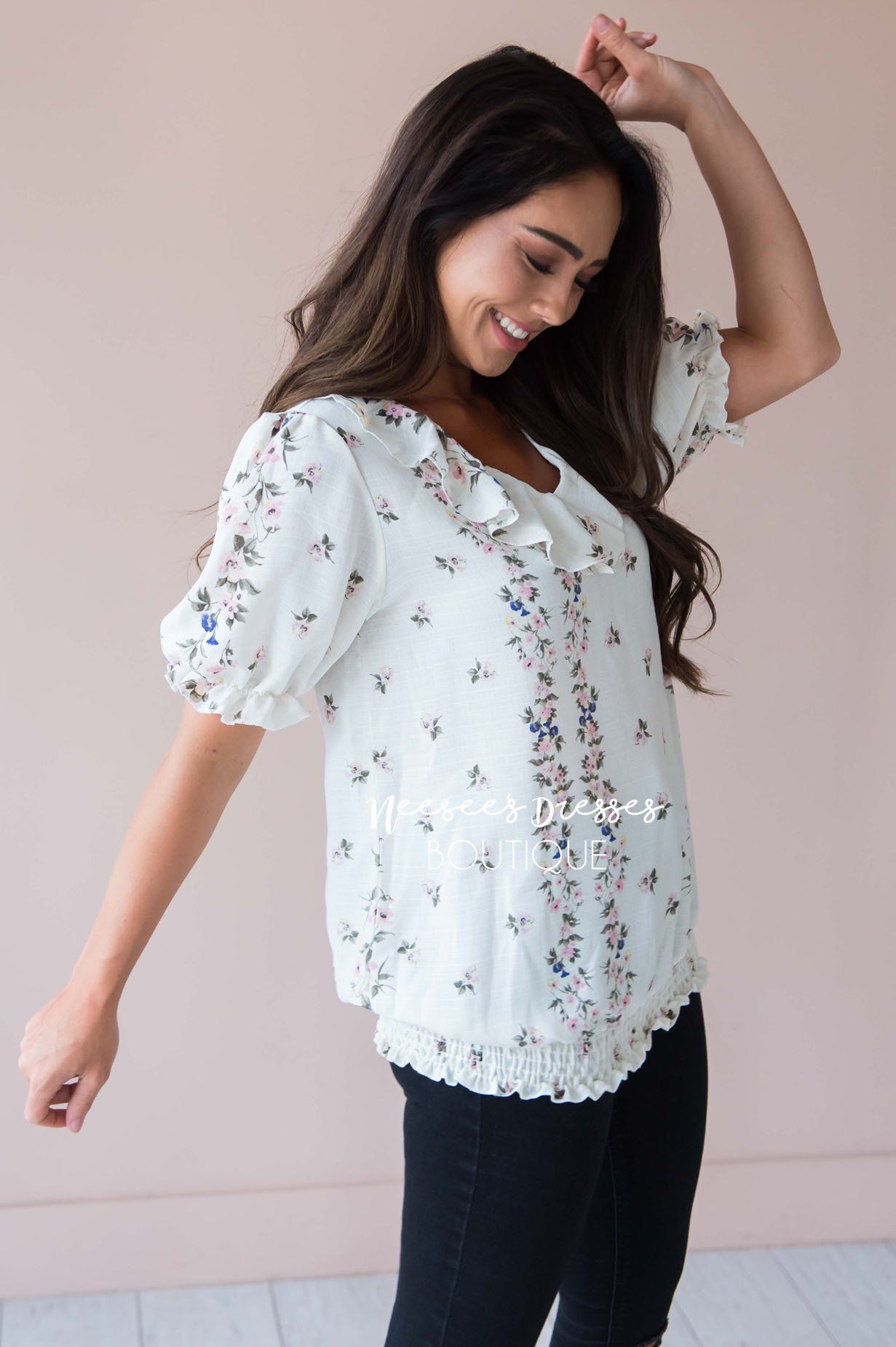 Bring The Fun Ruffle Top Modest Dresses vendor-unknown