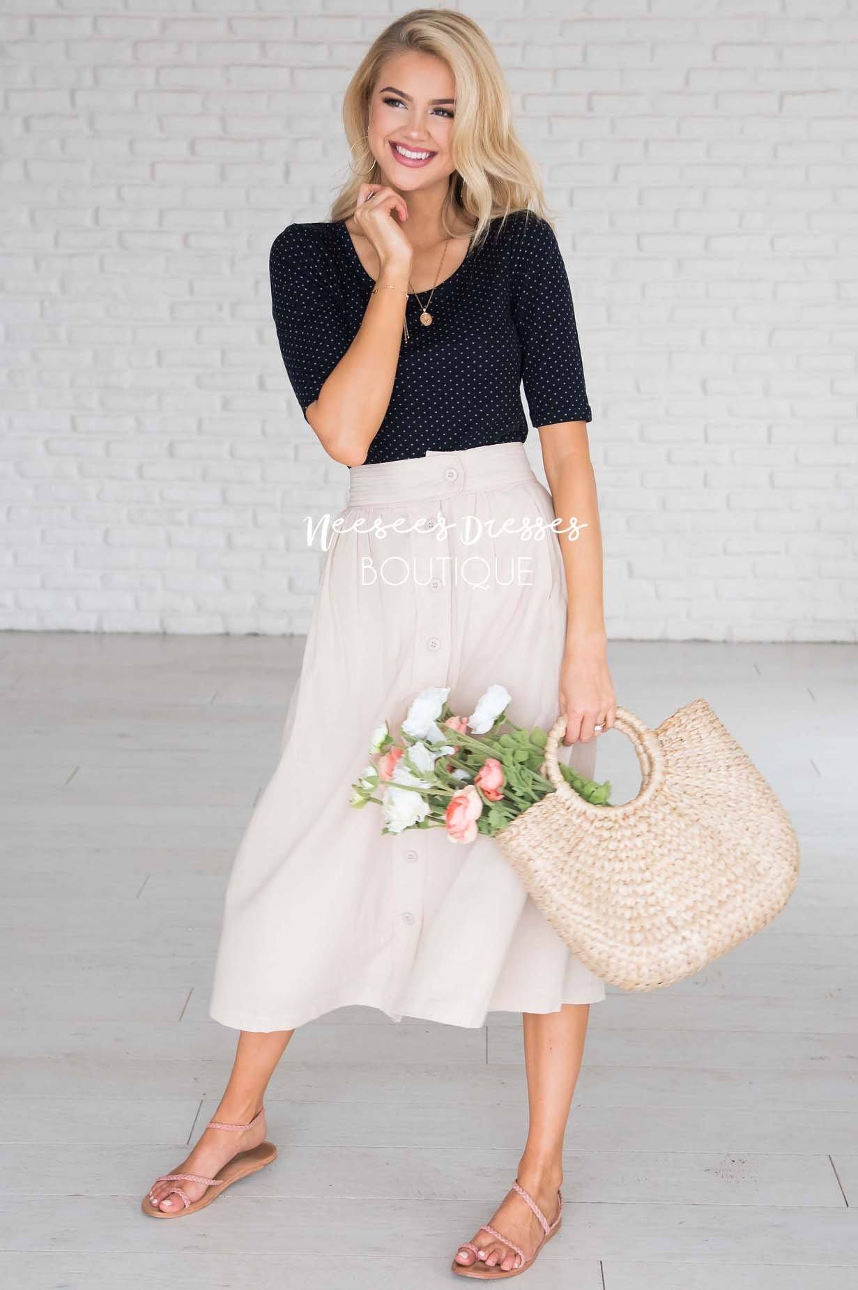 New Beginnings Button Skirt Modest Dresses vendor-unknown