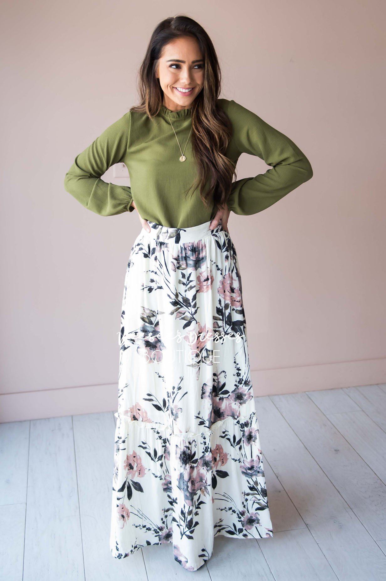 Ready for the Day Floral Skirt Modest Dresses vendor-unknown