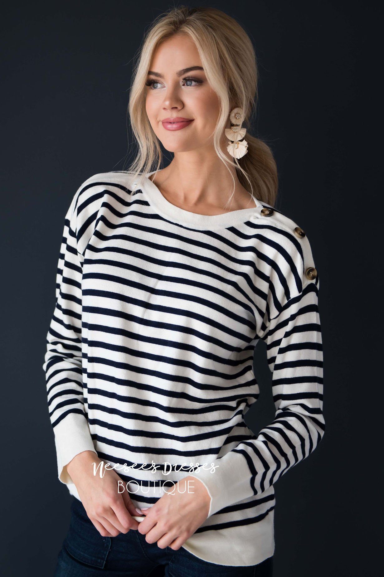 Let's Sail Away Striped Sweater Modest Dresses vendor-unknown