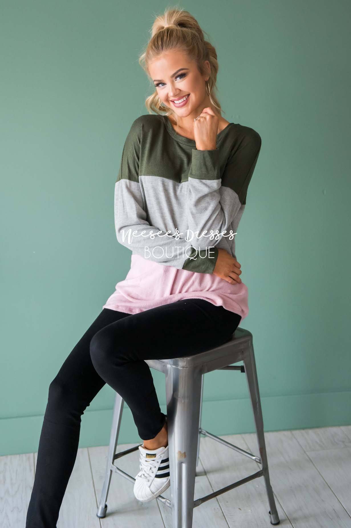 Darling Be Mine Color Block Sweater Modest Dresses vendor-unknown